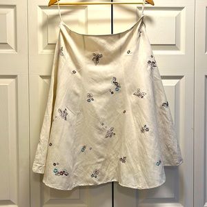 Cream embroidered silk & linen mix cream flared skirt